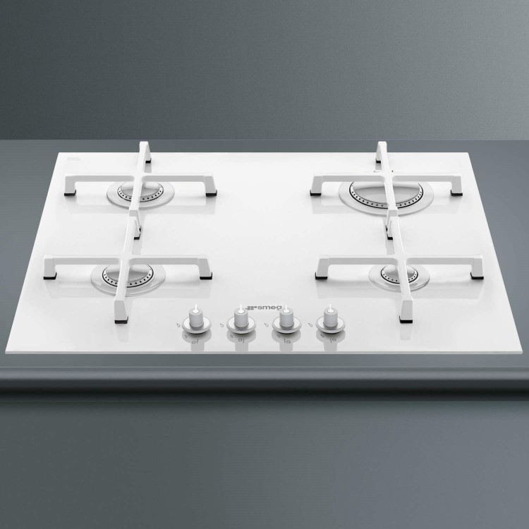Smeg PV164CB Linea 60cm 4 Burner Gas-on-glass Hob With Straight Edge Glass - White