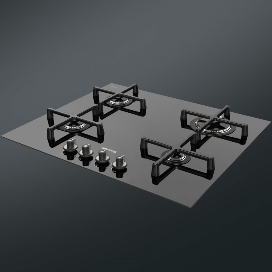 Smeg PV164CN Linea 60cm 4 Burner Gasonglass Hob With Straight Edge Glass Black Appliances