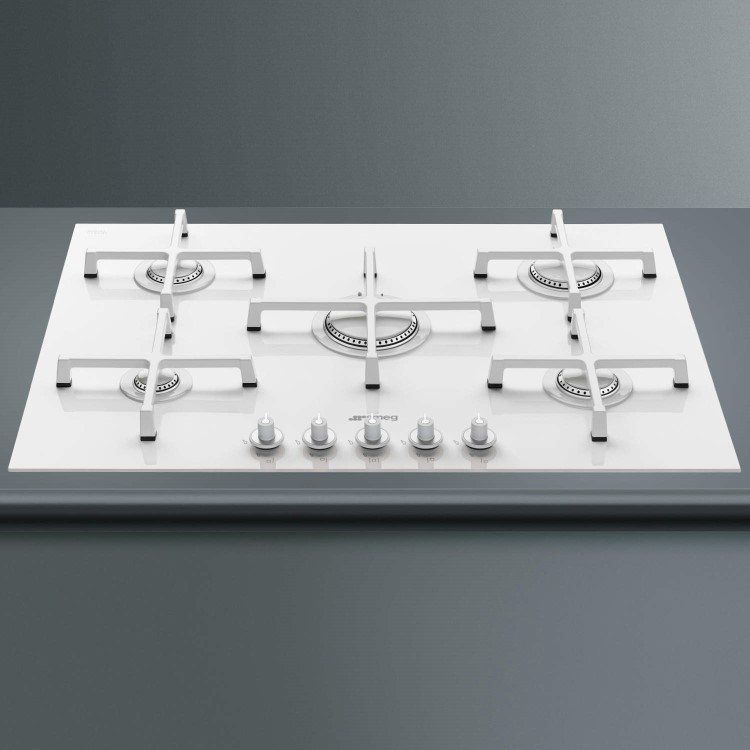Smeg PV175CB Linea 74cm 5 Burner Gas-on-glass Hob With Straight Edge Glass - White