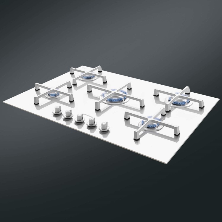 Smeg PV175CB Linea 74cm 5 Burner Gas-on-glass Hob With Straight Edge Glass - White