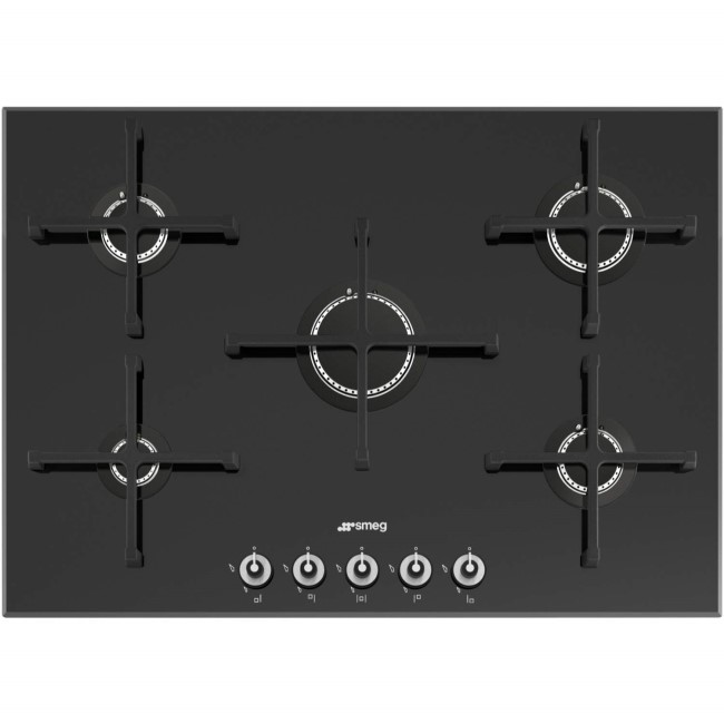 Smeg PV175N Linea 75cm Wide 5 Burner Gasonglass Hob Black