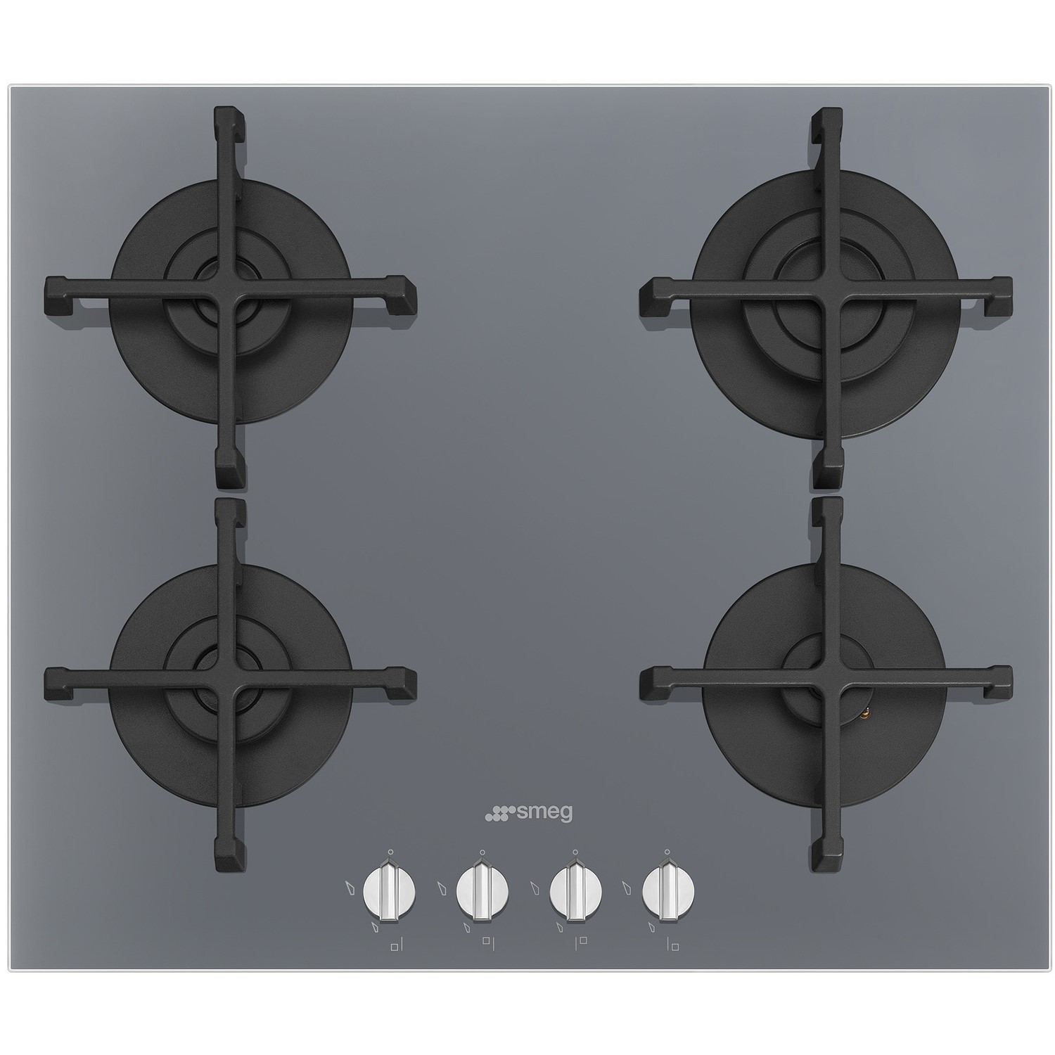 Smeg Cucina 60cm Gas on Glass 4 Burner Gas Hob - Silver Mirrored Glass