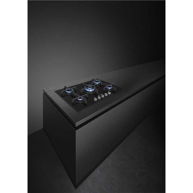 Refurbished Smeg Cucina PV275N 72cm 5 Burner Gas-on-Glass Hob Black