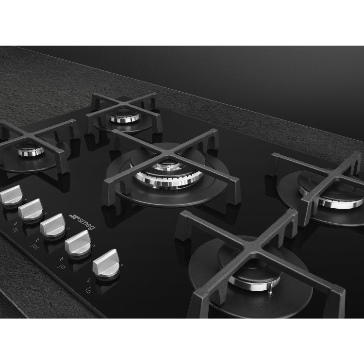 Refurbished Smeg Cucina PV275N 72cm 5 Burner Gas-on-Glass Hob Black