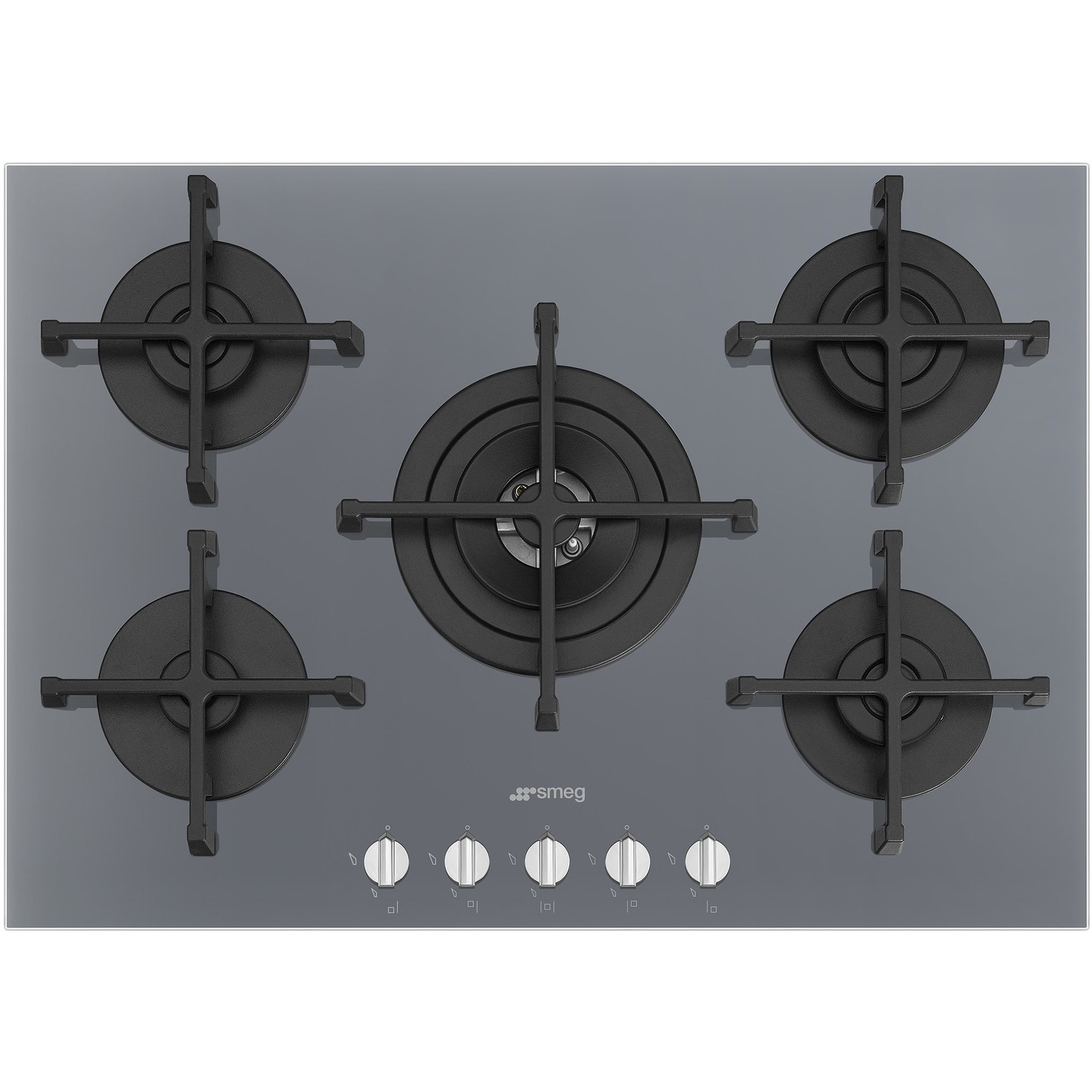 Smeg Cucina 72cm 5 Burner Gas on Glass Gas Hob - Silver