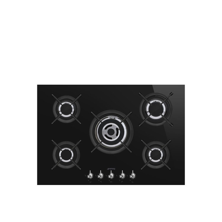Smeg PV375CN 75cm Classic Black Gas on Glass 5 Burner Hob