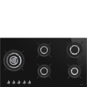 PV395LCN Smeg 90cm Classic Black Gas on Glass 5 Burner Hob