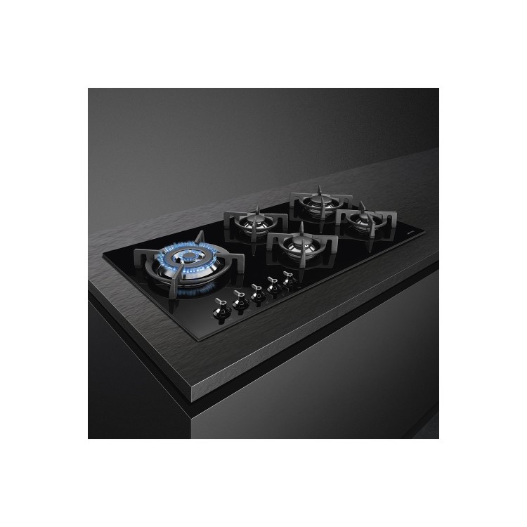 GRADE A2 - Smeg PV395LCN 90cm Classic Black Gas on Glass 5 Burner Hob