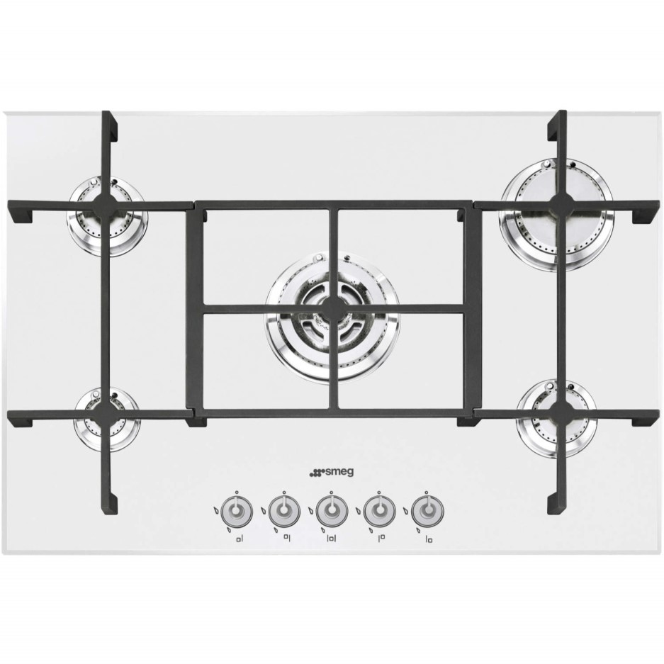 Smeg PV750B Linea 5 Burner 74cm GasonGlass Hob White Glass