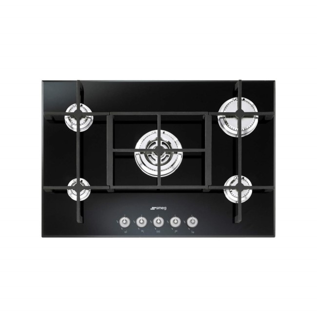 Smeg PV750N Linea 5 Burner 74cm GasonGlass Hob Black Glass