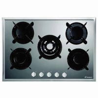 Candy PV750SX 75cm Plan 5 Burner Gas-on-glass Hob Black With Stainless Steel Frame