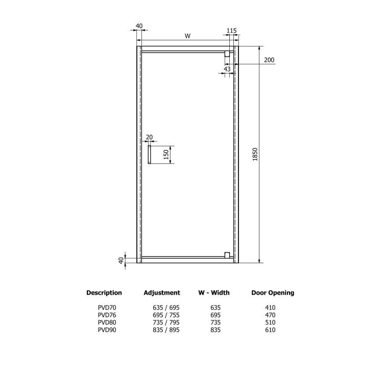 Claritas 6 Pivot Shower Door 900mm Wide - 6mm Glass