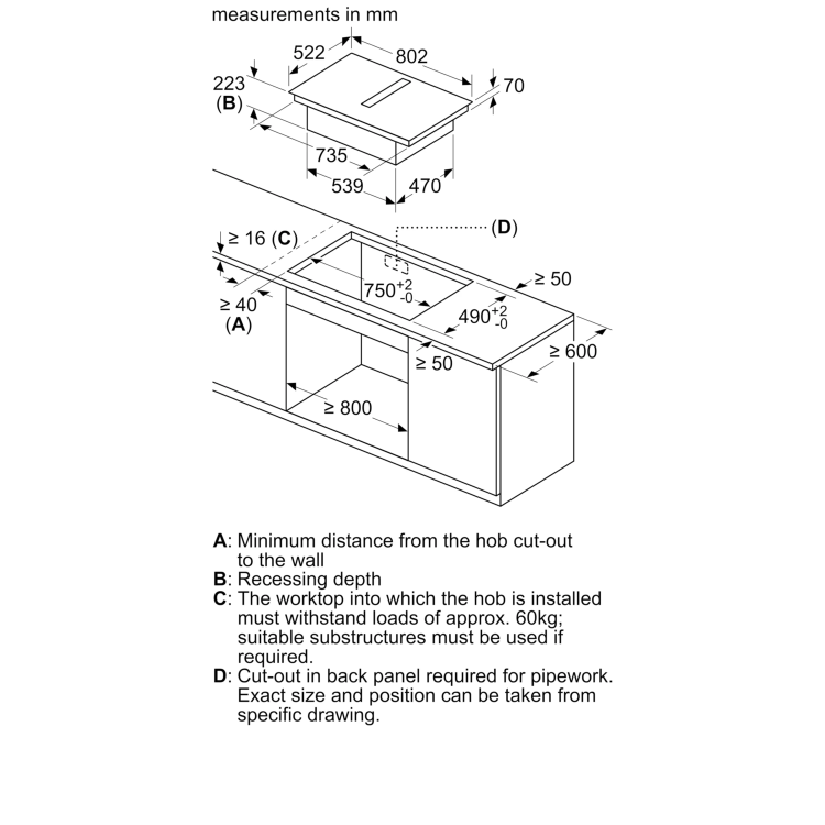 Bosch Series 4 80cm 4 Zone Venting Induction Hob with Combi Zone