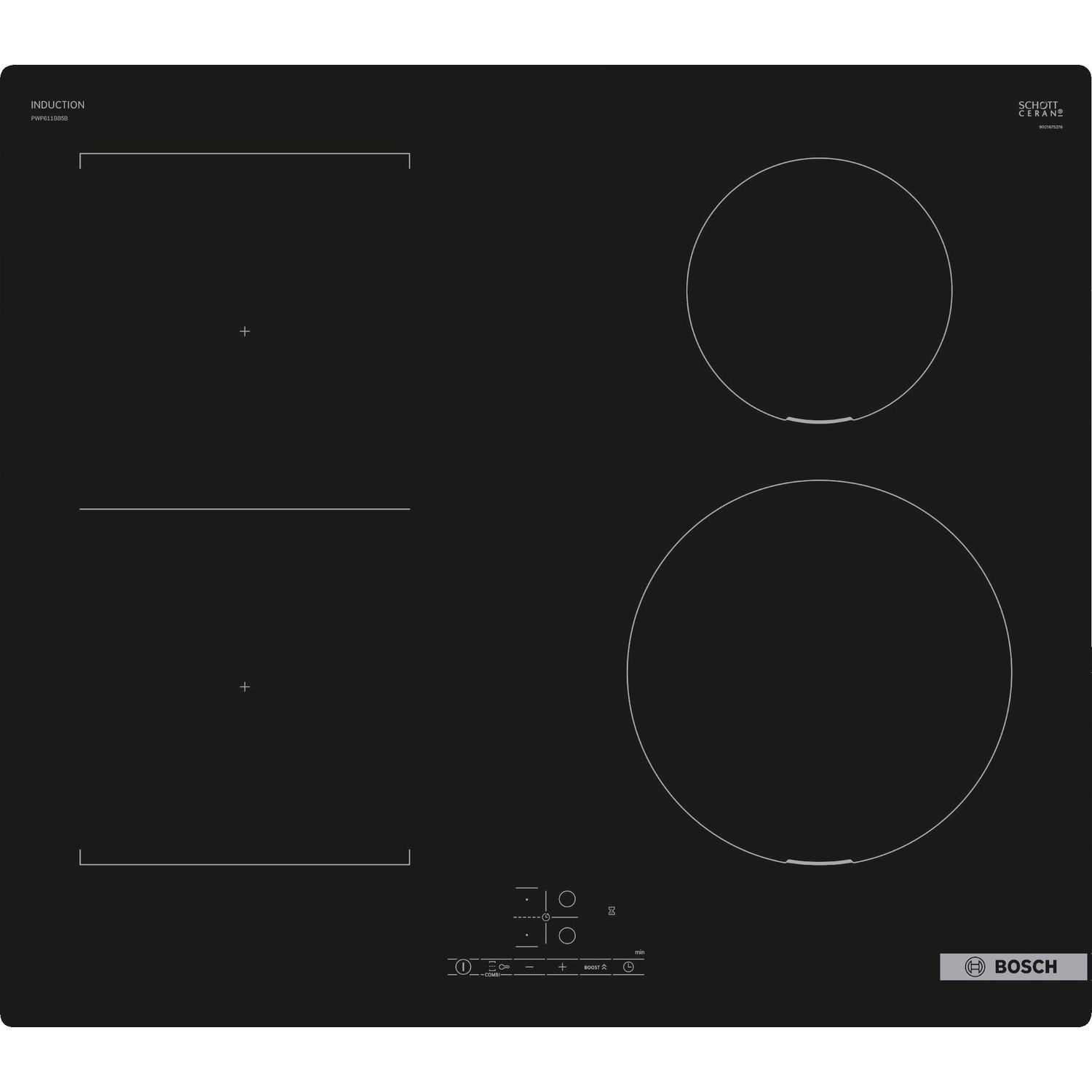 Bosch PWP611BB5B Series 4 60cm 4 Zone Induction Hob with CombiZone