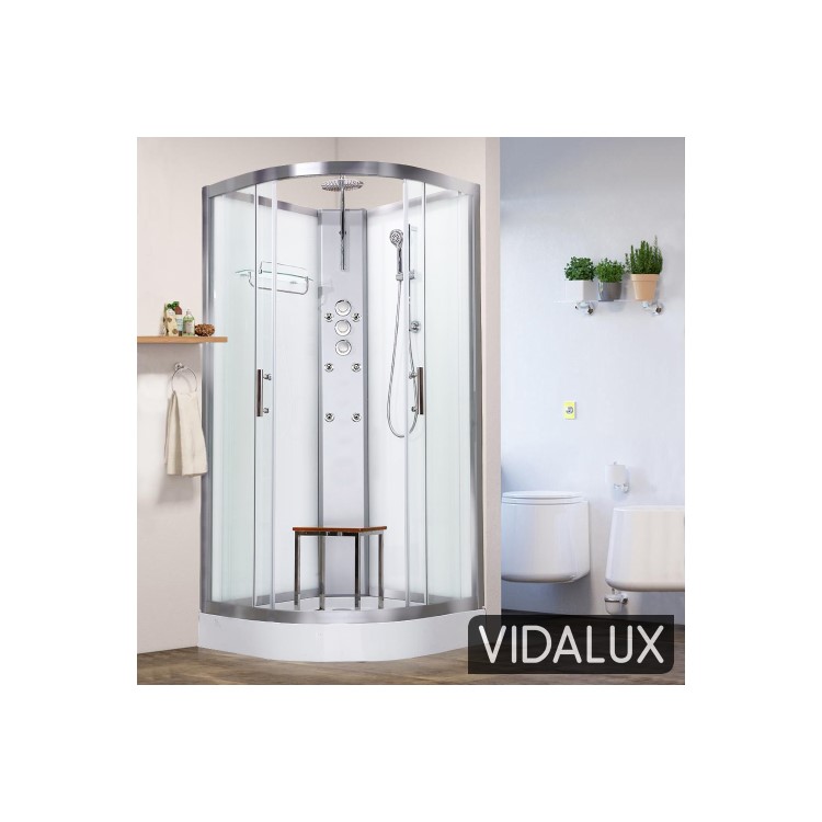 Vidalux Pure - 900x900mm White Quadrant Shower Cabin with Hydro Shower Set with Shower Tray