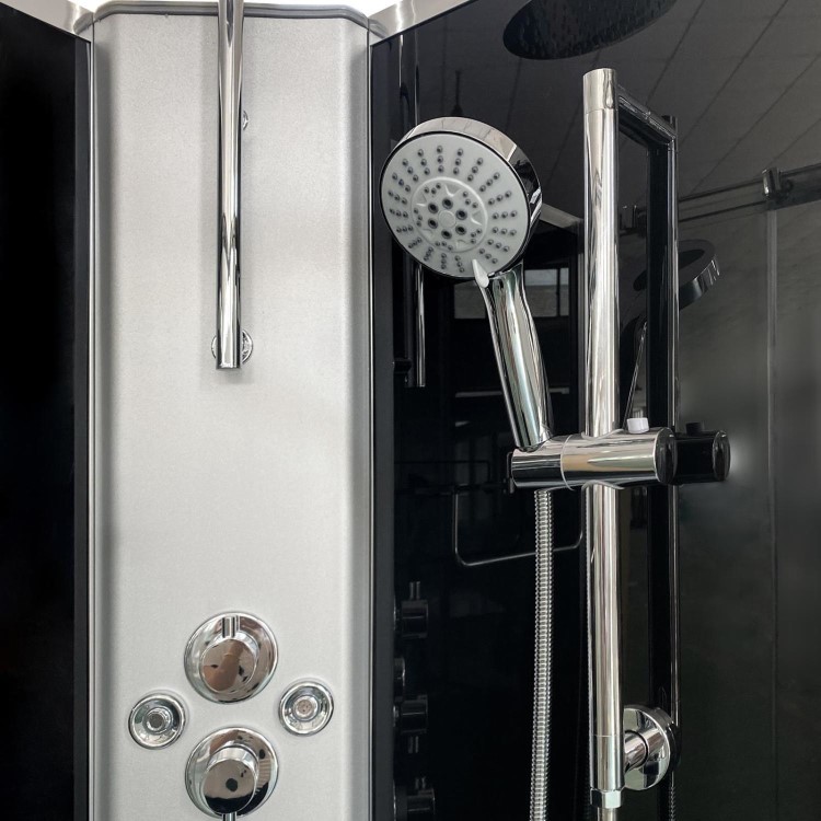 800x800mm Hydro Shower Cabin Square with Black Panel - Shower Tray & 3 Outlet Thermostatic Mixer Shower System - Vidalux