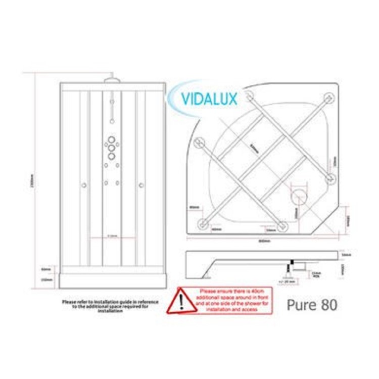 Vidalux Pure - 900x900mm Black Quadrant Shower Cabin with Hydro Shower Set with Shower Tray
