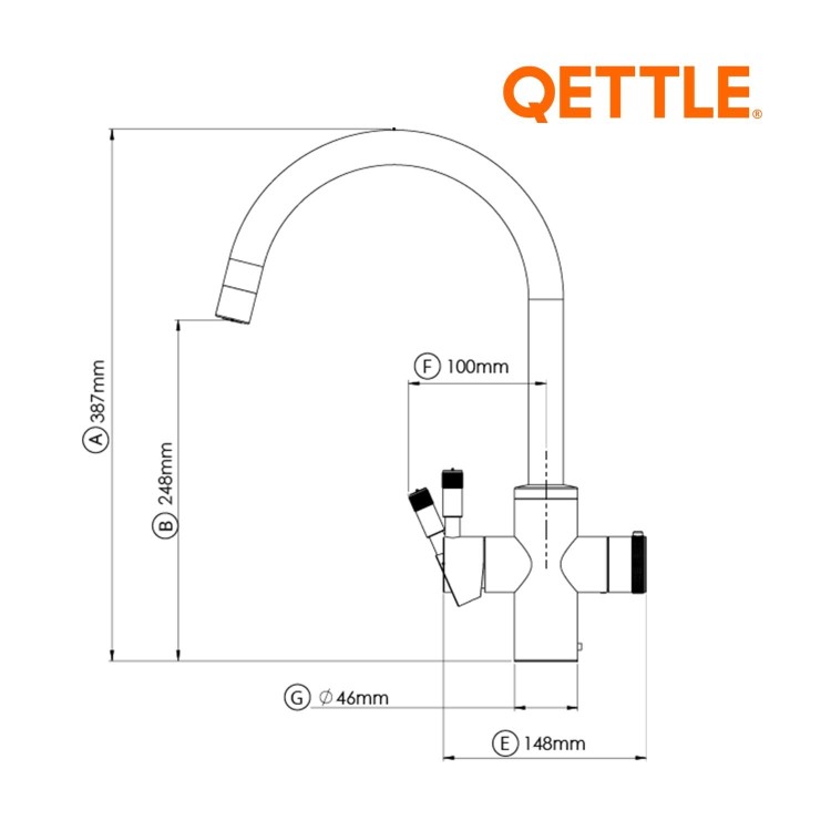 QETTLE Signature Modern 4 in 1 Instant Boiling Water Tap 2 Litre - Copper Round Spout