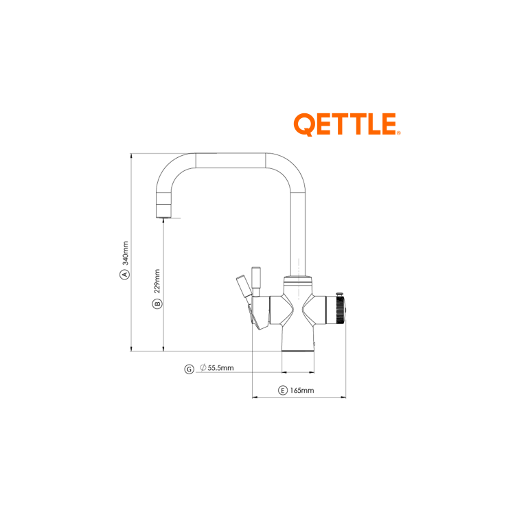 QETTLE Original 4 in 1 Instant Boiling Water Tap 2 Litre - Chrome Square Spout