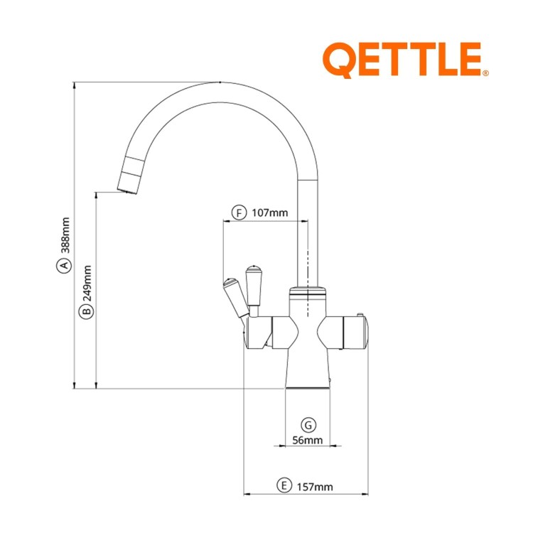 QETTLE Signature Classic 4 in 1 Instant Boiling Water Tap 2 Litre - Brass