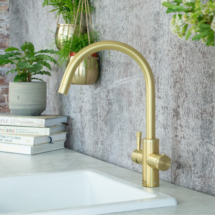 QETTLE Signature Modern 4 in 1 Instant Boiling Water Tap 4 Litre - Brass Round Spout