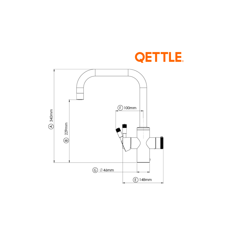 QETTLE Signature Modern 4 in 1 Instant Boiling Water Tap 4 Litre - Black Square Spout