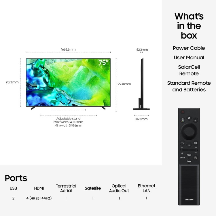 Samsung QE75QN80HAUXXU 75" Neo QLED 4K Ultra HD Smart TV with Tizen OS  Mini LED HDR Gaming TV Dolby Atmos & AI Smart Features