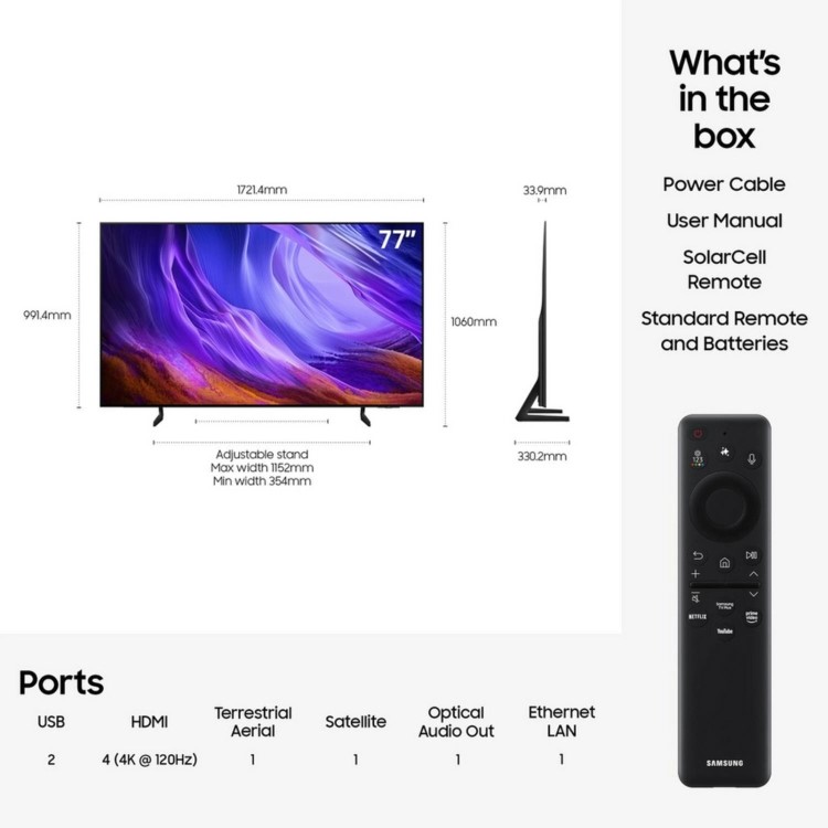 Samsung QE77S85HAEXXU 77 Inch 4K OLED Smart TV with Vision AI