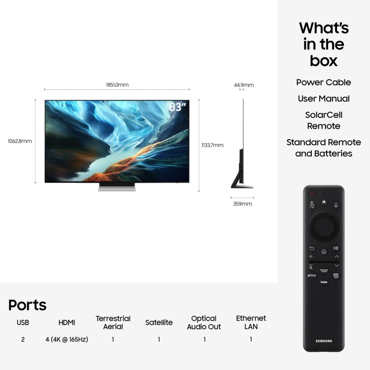 Samsung QE83S90HAEXXU 83" OLED 4K Smart TV – Samsung S90H Ultra HD HDR TV with Dolby Atmos AI Upscaling & 165Hz Gaming