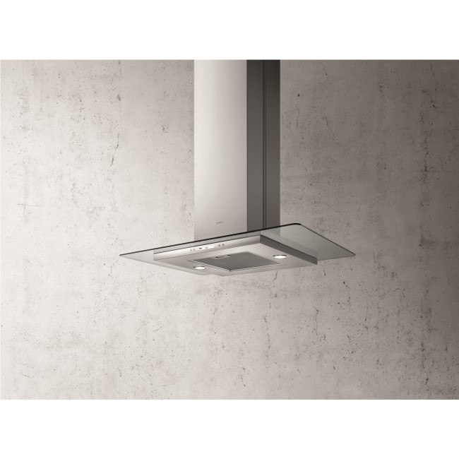 Elica QUARTZ-HE-ISL High Efficiency 90cm Island Cooker Hood Stainless Steel With Flat Glass Canopy