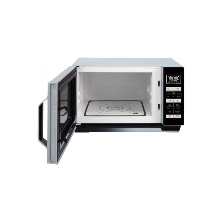 Sharp R760SLM 23L 900W Freestanding Microwave Oven With 1000W Quartz Grill And Flat Tray - Silver