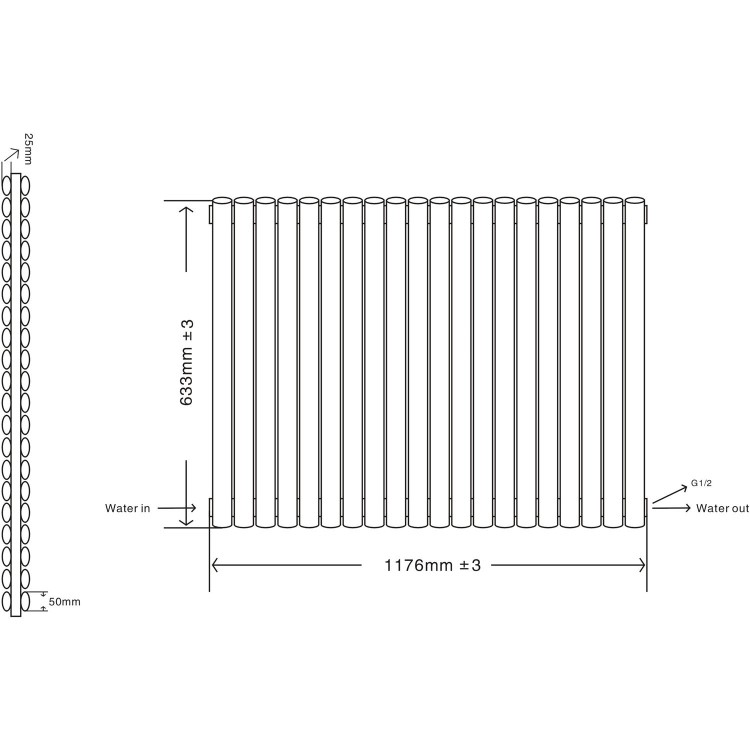 Idro White Modern Horizontal Radiator - 633 x 1180 x 78mm
