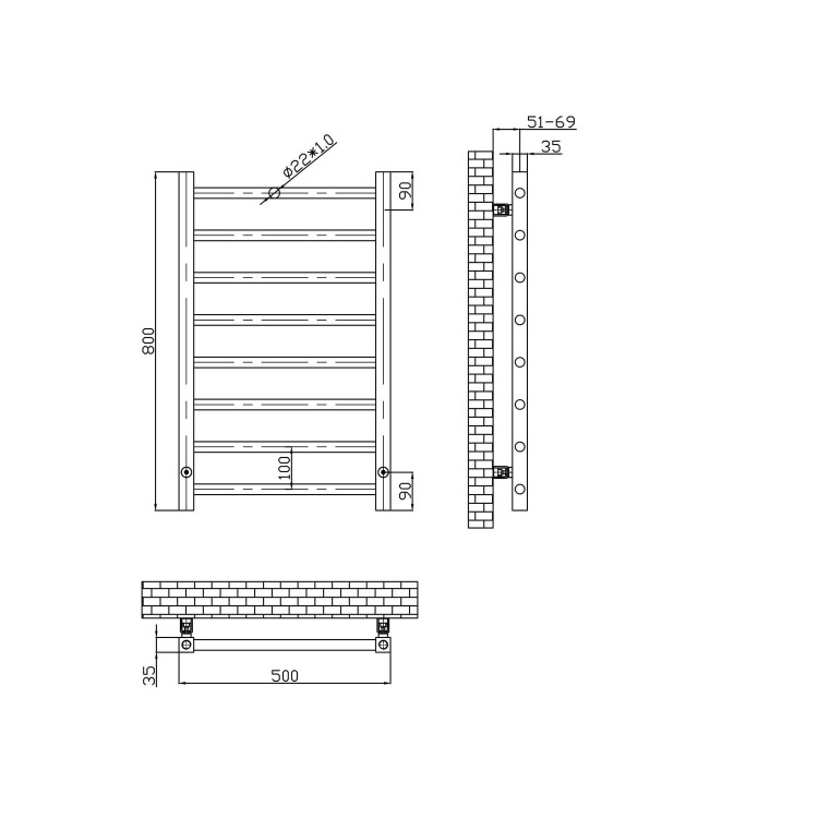 GRADE A1 - Black Nickel Bathroom Towel Radiator - 800 x 500mm