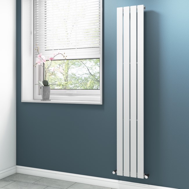 White Vertical Bathroom Radiator with Flat Panels - 1800 x 300mm