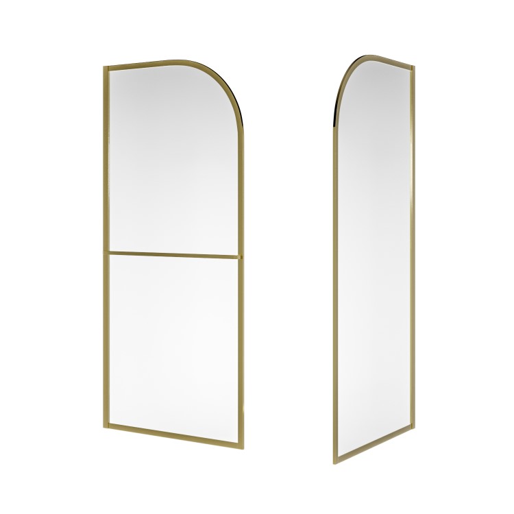 900mm Brushed Brass Curved Glass Shower Screen for Wet Room & Walk In Shower - Raya