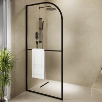 1000mm Black Curved Glass Shower Screen for Wet Room & Walk In Shower - Raya