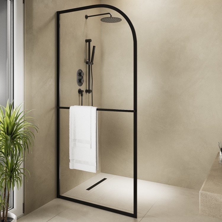 1000mm Black Curved Glass Shower Screen for Wet Room & Walk In Shower - Raya