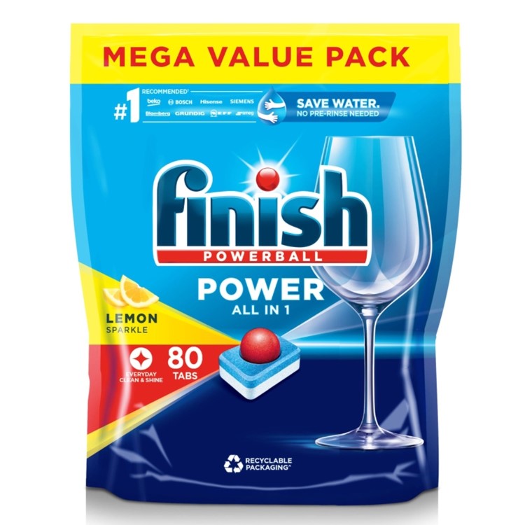 Finish Powerball All In One Max 80 Dishwasher Tablets Lemon Sparkle 1304g