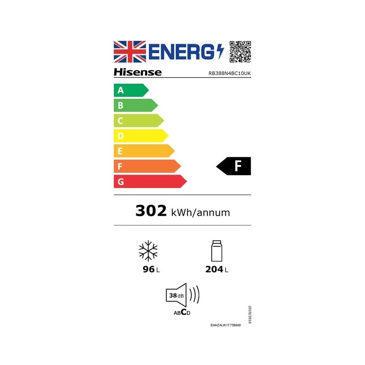 Refurbished Hisense RB388N4BC10UK Freestanding 302 Litre 60/40 Frost Free Fridge Freezer Stainless Steel
