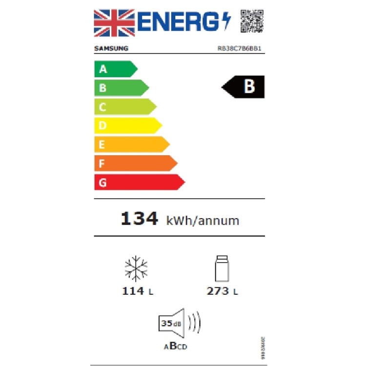 Refurbished Samsung Bespoke RB38C7B6BB1 Freestanding 387 Litre 70/30 Frost Free Fridge Freezer Black