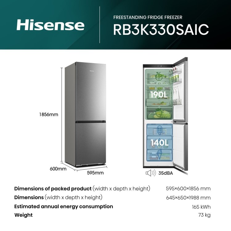 Hisense KitchenFit 330 Litre 60/40 Fridge Freezer - Silver