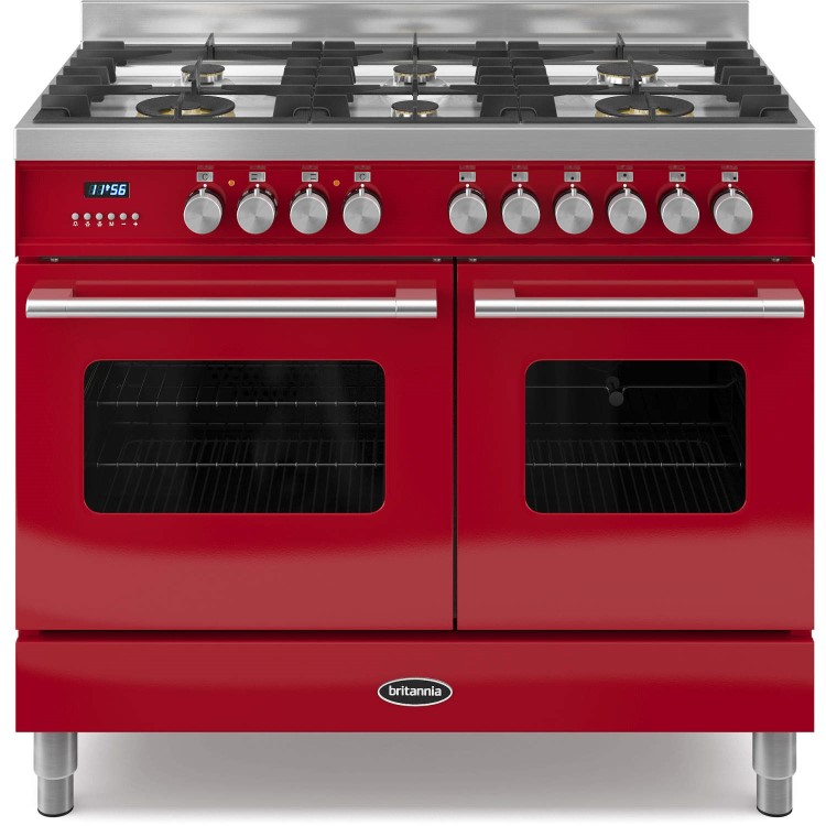 Britannia RC-10TG-DE-RED Delphi Twin Oven 100cm Dual Fuel Range Cooker - Gloss Red