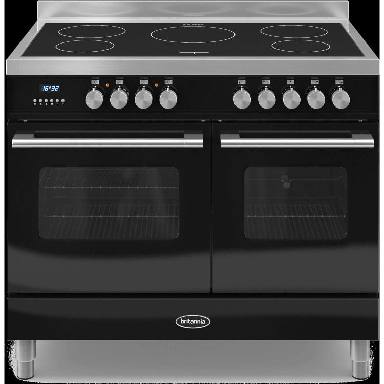 Britannia RC-10TI-DE-K Delphi Twin Oven 100cm Electric Range Cooker With Induction Hob - Gloss Black