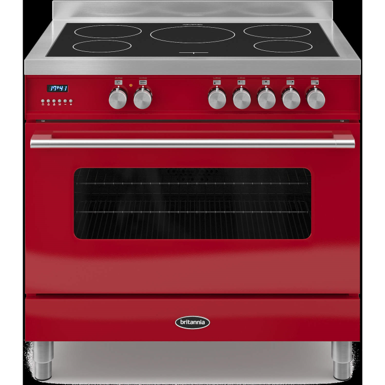 Britannia RC-9SI-DE-RED Delphi Single Oven 90cm Electric Range Cooker With Induction Hob - Gloss Red