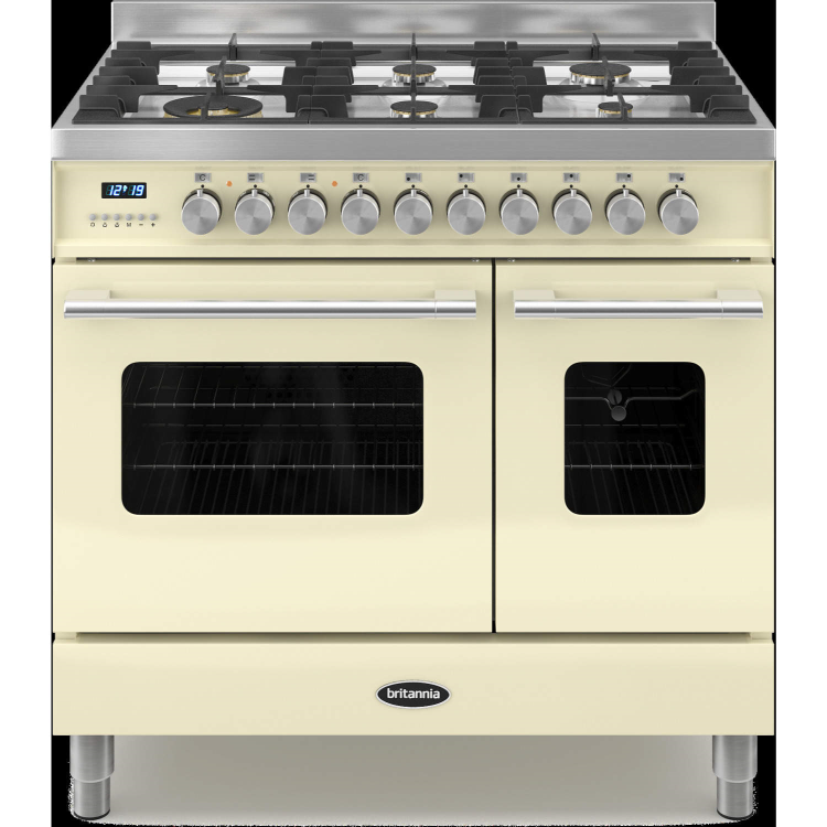 Britannia RC-9TG-DE-CR Delphi Twin Oven 90cm Dual Fuel Range Cooker - Gloss Cream