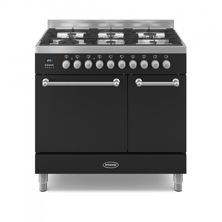 Britannia RC-9TG-WY-K Wyre Twin Oven 90cm Dual Fuel Range Cooker - Matt Black