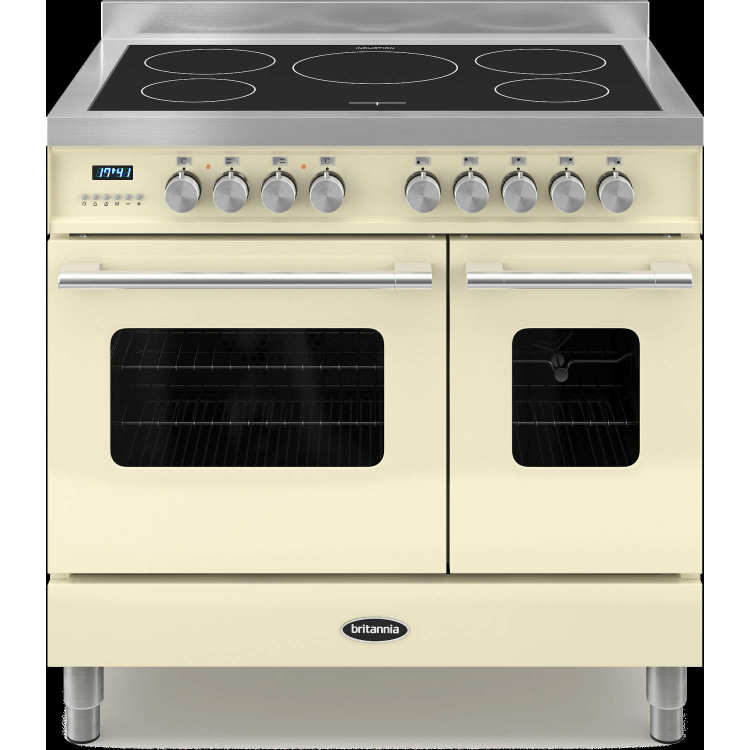 Britannia RC-9TI-DE-CR Delphi Twin Oven 90cm Electric Range Cooker With Induction Hob - Gloss Cream