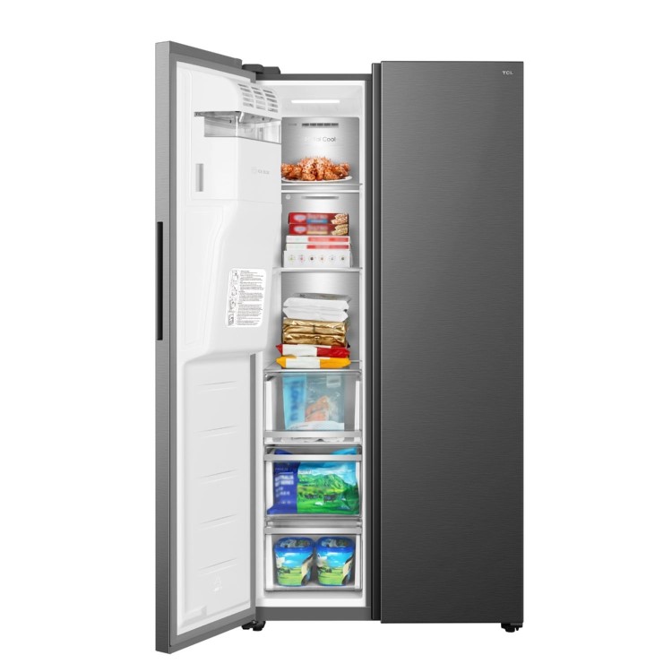 TCL 591 Litre Side by Side American Fridge Freezer - Stainless Steel
