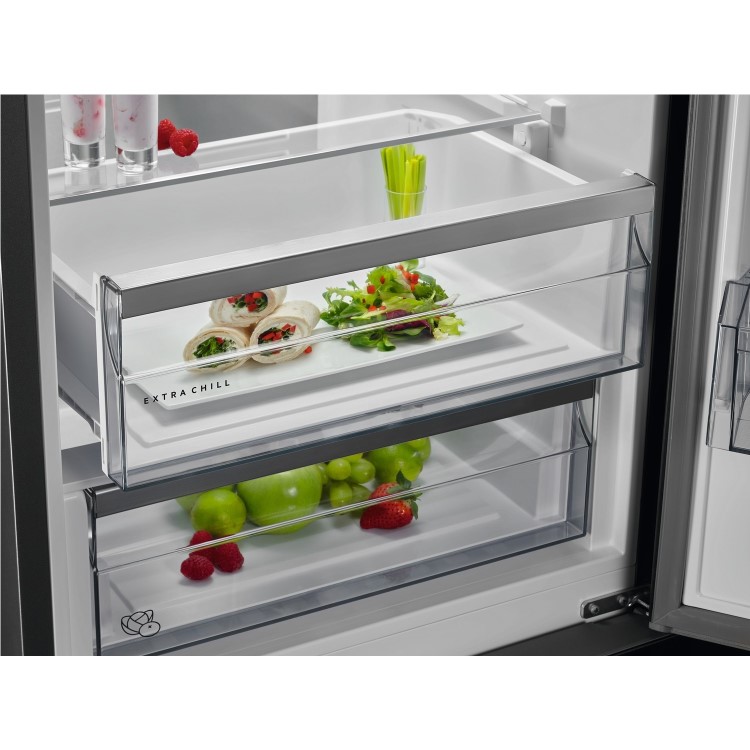 GRADE A2 - AEG RCB636E4MX CustomFlex TwinTech Freestanding Fridge Freezer - Grey With Antifingerprint Stainless Steel Doors