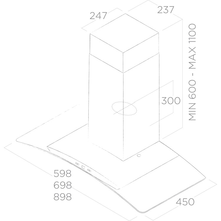 Elica REEF-90 Reef 90cm Cooker Hood With Curved Glass Canopy - Stainless Steel